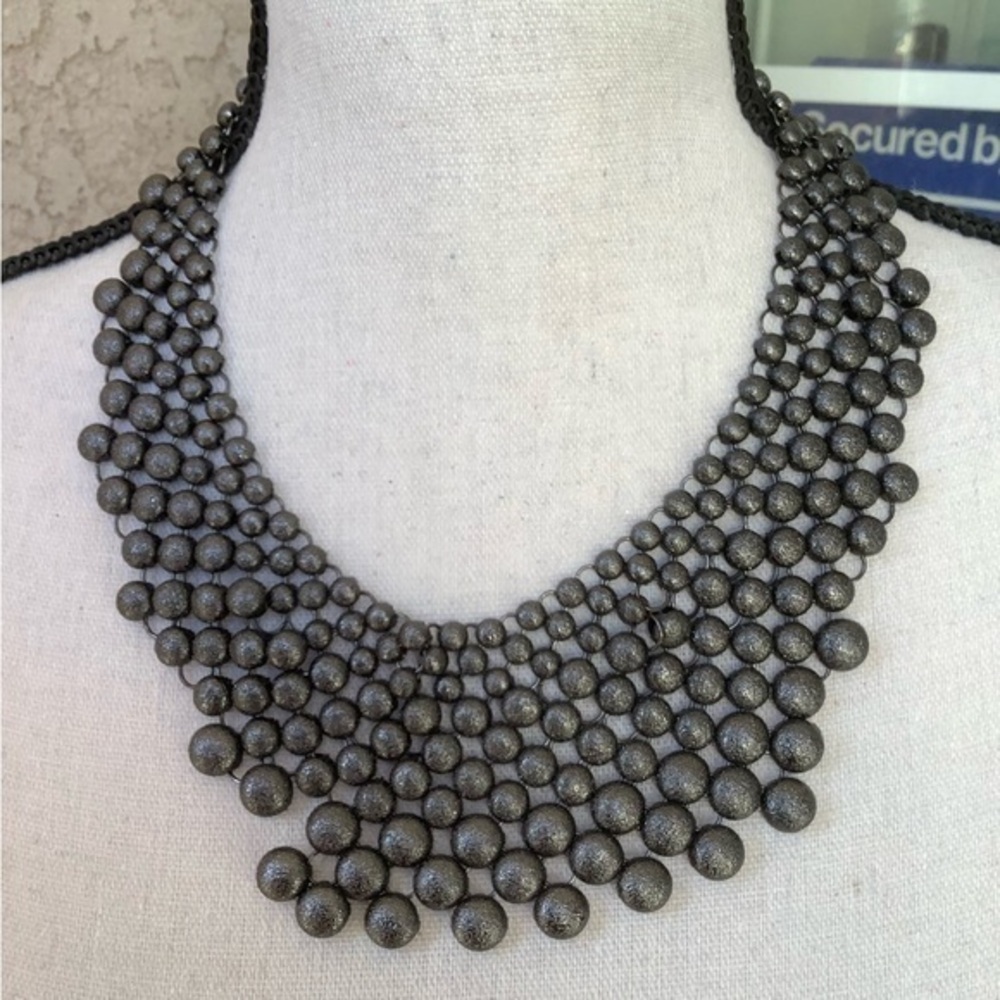 Beaded Gray Bib Fashion 20” necklace